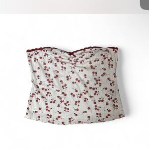shein L White and red cherry print crop